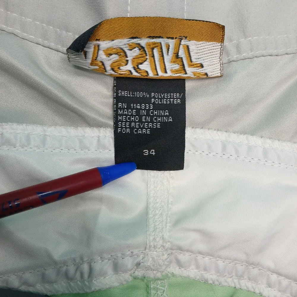RSSURF Board Shorts 34 Grey Green Colorblock Surf Swim Trunks Beachwear‎